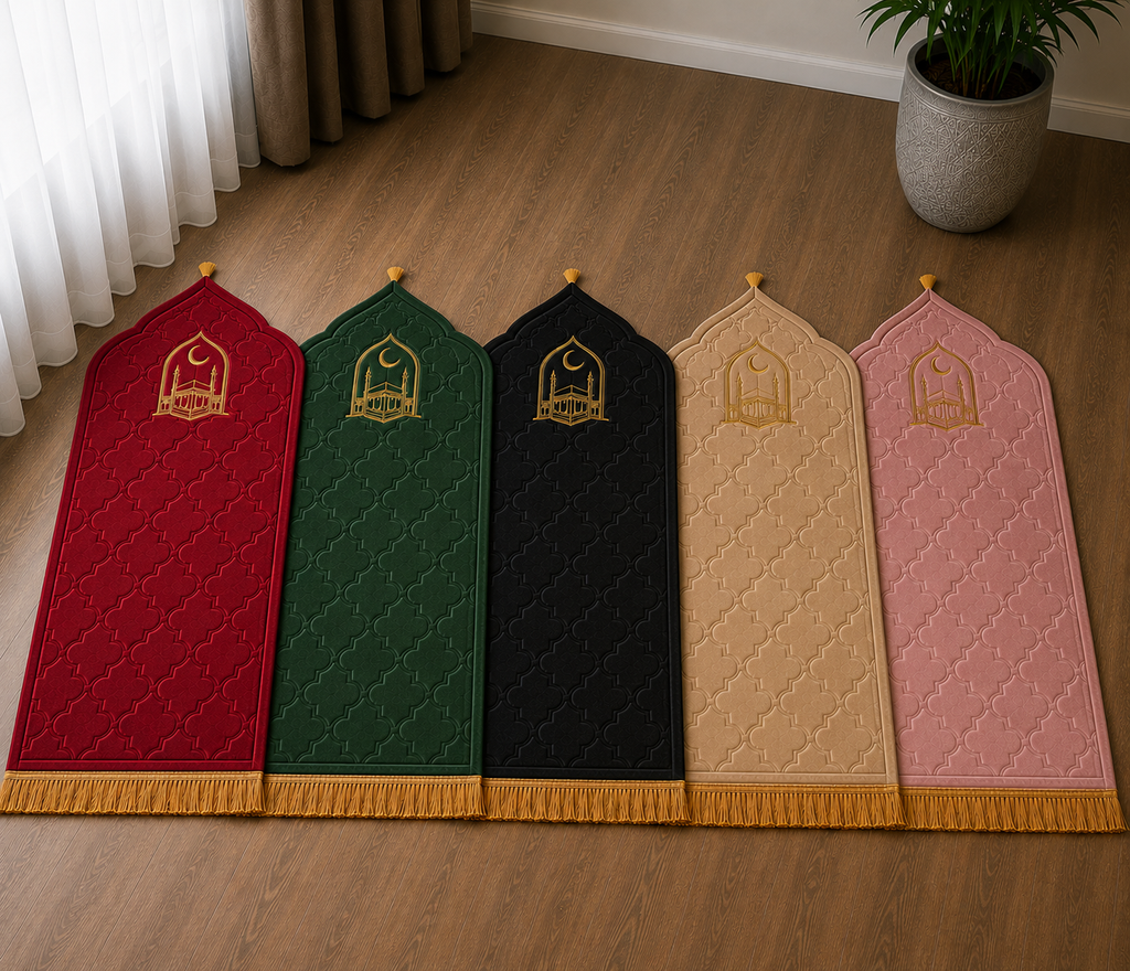 Elxara Premium Muslim Prayer Rug – Foldable Travel Set with Tasbih & Carry Pouch