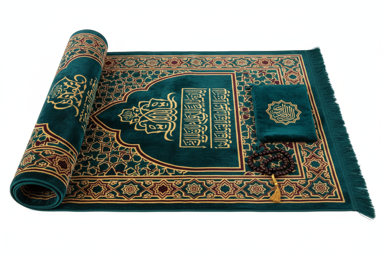 Elxara Premium Muslim Prayer Rug with Tasbih and Carry Pouch